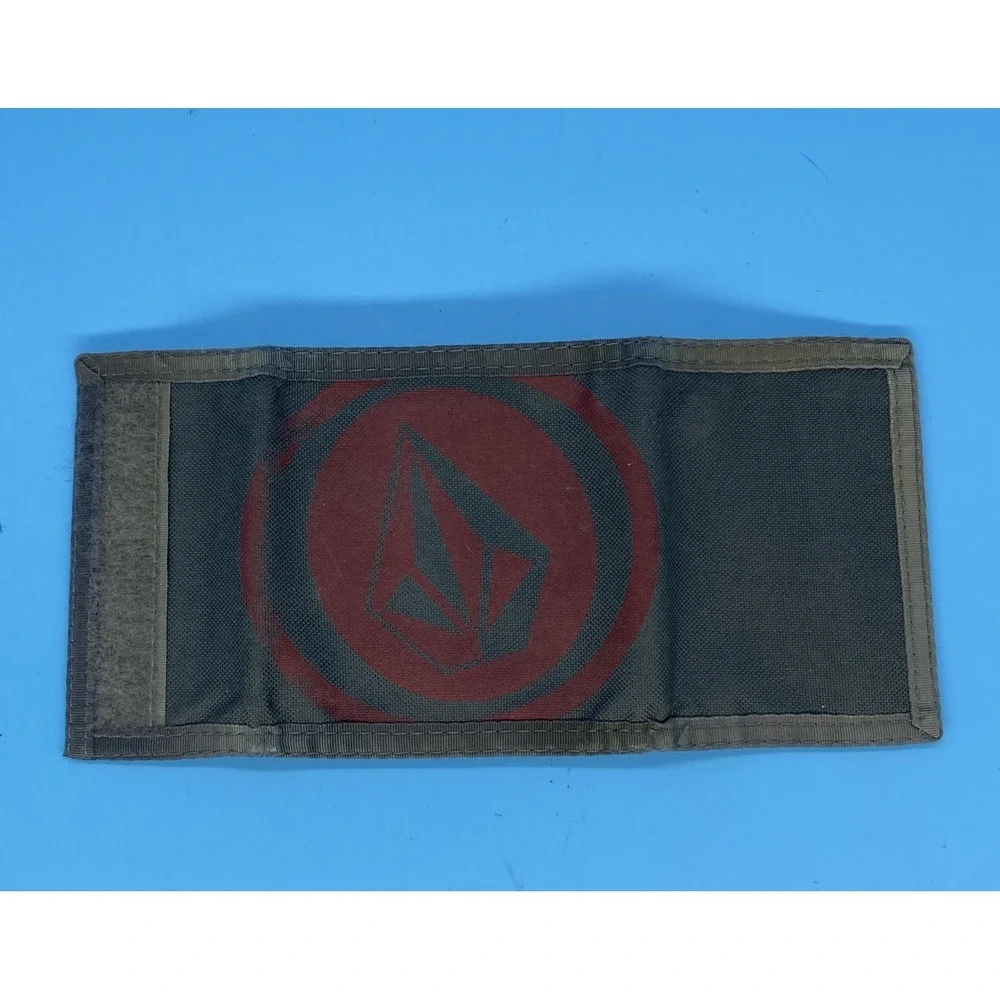 Vtg Volcom Stone Logo Trifold Wallet Cloth Gray Red Zipper Coin Pocket Rare Y2K